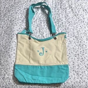 J Monogram thirty one Cream and Blue Tote Bag